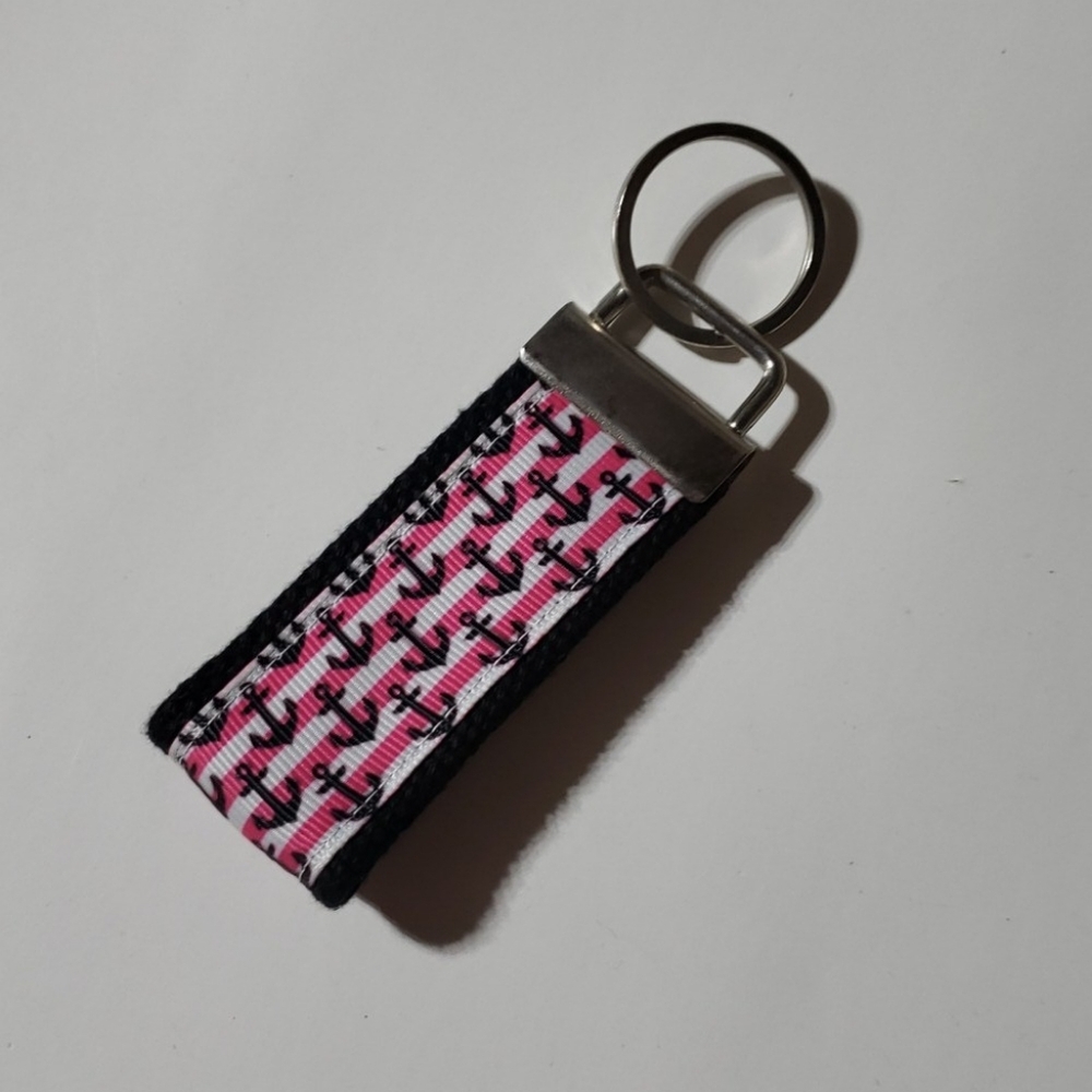 black pink anchor print handmade Mini Key Fob, women's Keychain key holder